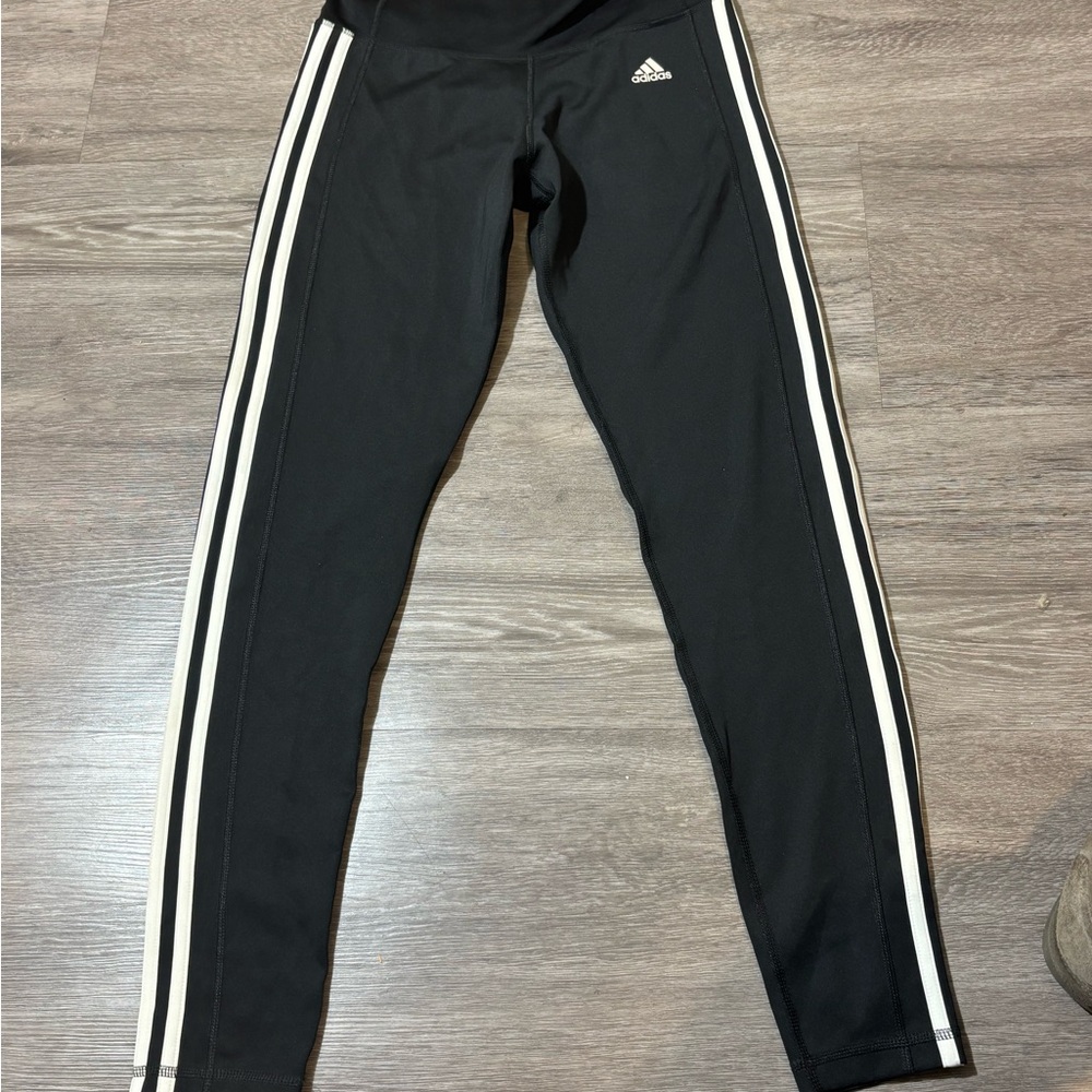 Adidas Kids Black Leggings with White Stripes